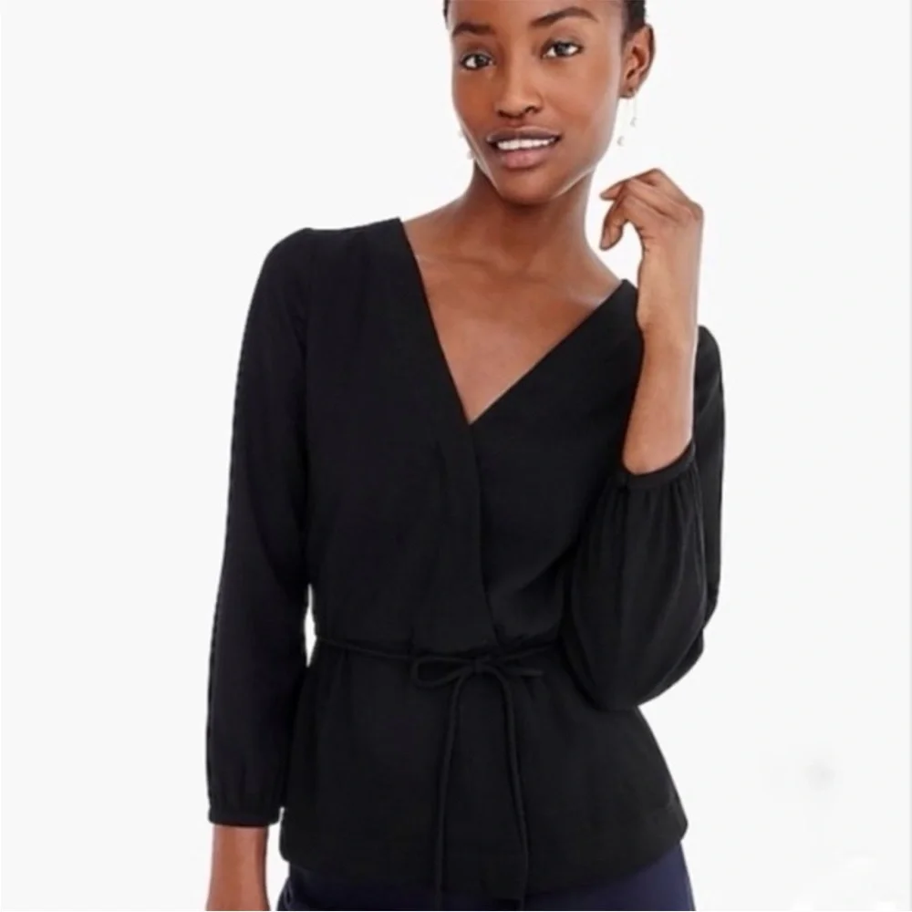 NWT J.Crew Drapey Crepe Faux-Wrap professional structured essential‎ black top